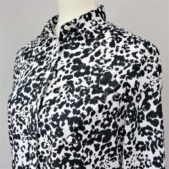J. Crew Black White Snowcat Boy Shirt Button Up Long Sleeve Women’s Size 0 - Picture 5 of 16